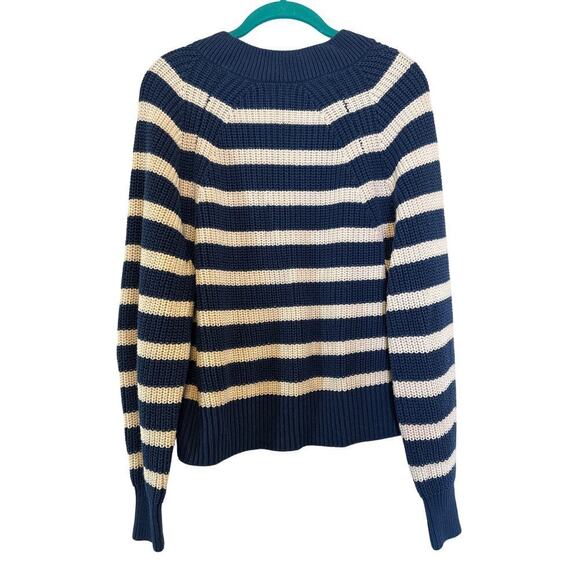 A New Day Navy and White Striped Knit V-Neck Sweater Women's Size XS - Picture 3 of 6